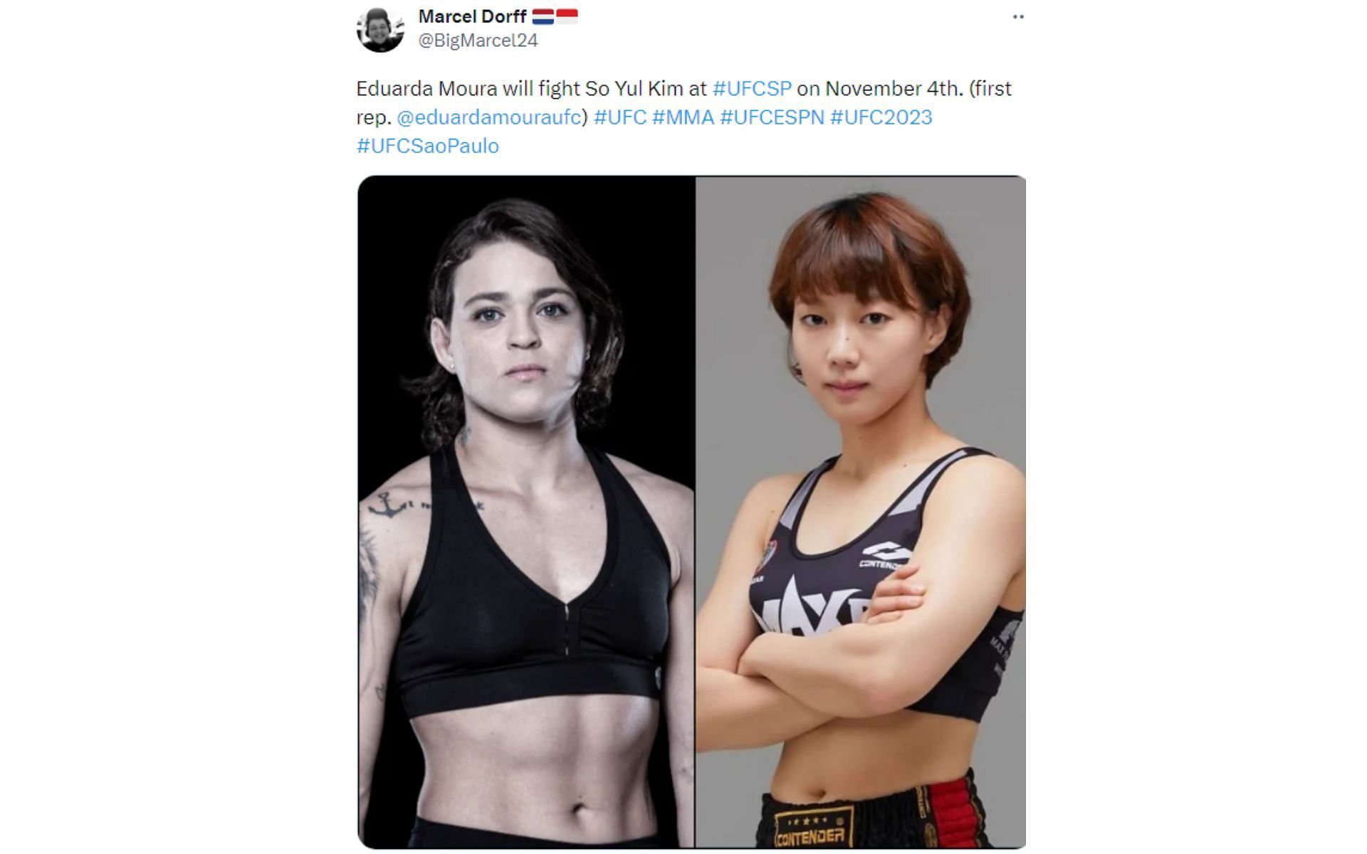 Marcel Dorff tweet regarding women's strawweight fight